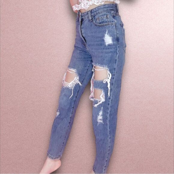 Skinny Fries Denim Ripped Distressed Cotton Mom Jeans Size 1 - Picture 3 of 4